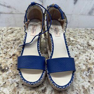 VALENTINO BLUE ROCK-STUD WEDGE SIZE 8